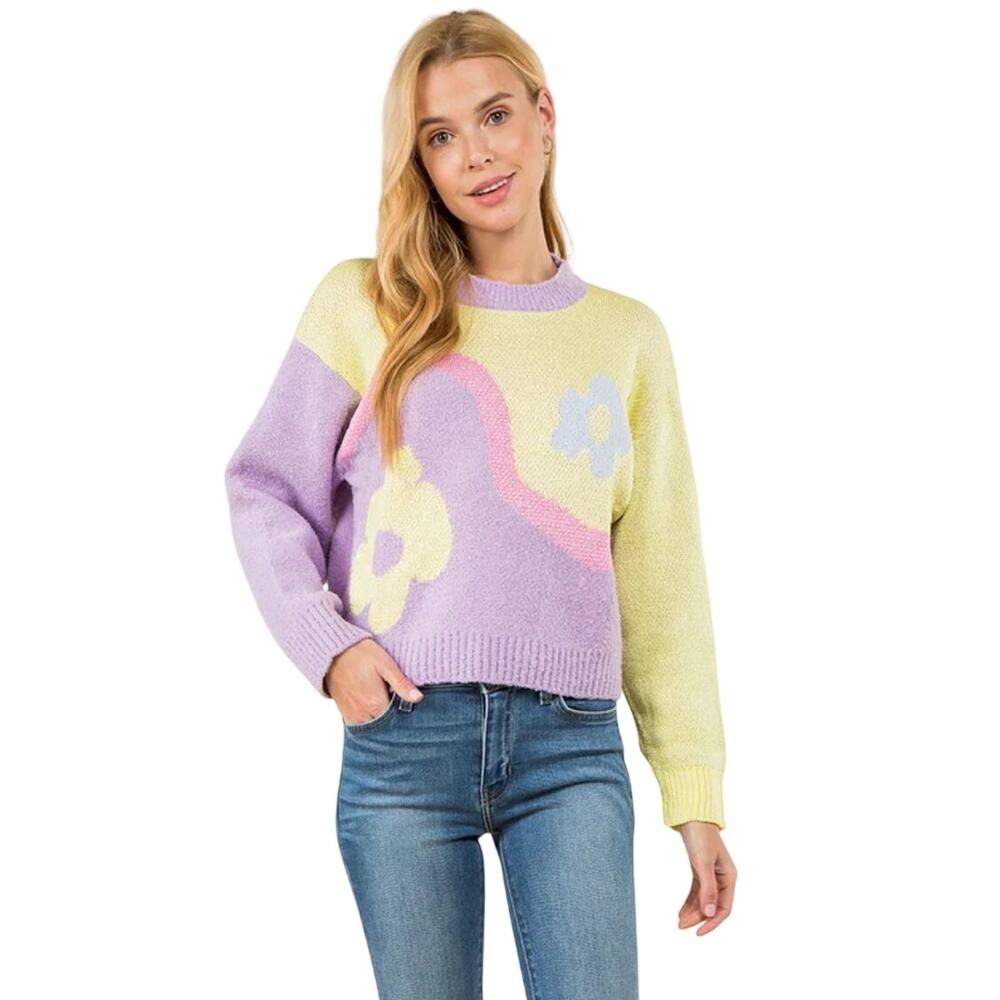 Zara Colorful Retro Floral Sweater NWOT Women's Small
